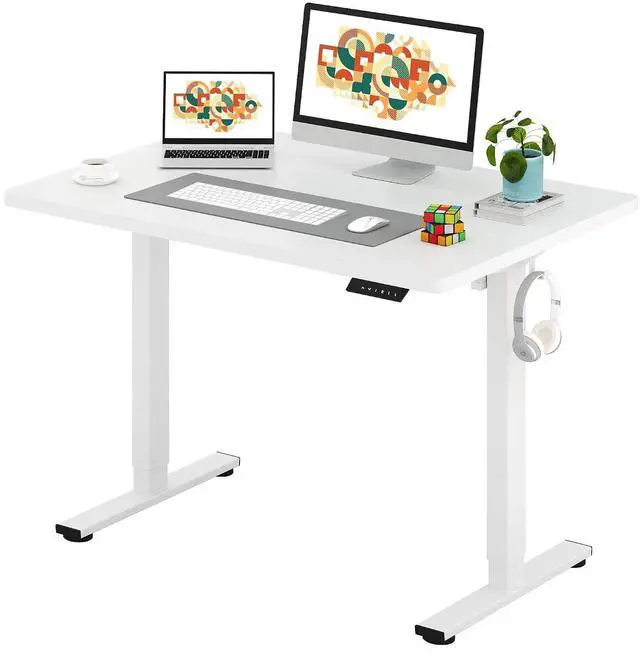 Main image of One-Piece Electric Standing Desk, Seamless 48 x 30'' Ergonomic Height Adjustable Sit Stand Desk with Memory Presets for Home Office Computer Workstation, White Frame/White Top