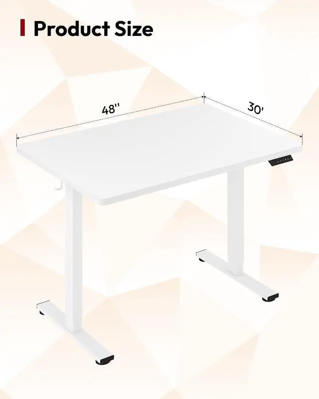 Alt view image 2 of 7 - Electric Standing Desk 48 x 30 Inches Whole-Piece Desktop Height Adjustable Stand Up Desk w/6-Button Controller Ergonomic Computer Desk for Home Office, White Frame + White Tabletop