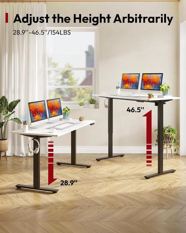 Alt view image 6 of 7 - One-Piece Electric Standing Desk, Seamless 48 x 30'' Ergonomic Height Adjustable Sit Stand Desk with Memory Presets for Home Office Computer Workstation, Black Frame/White Top