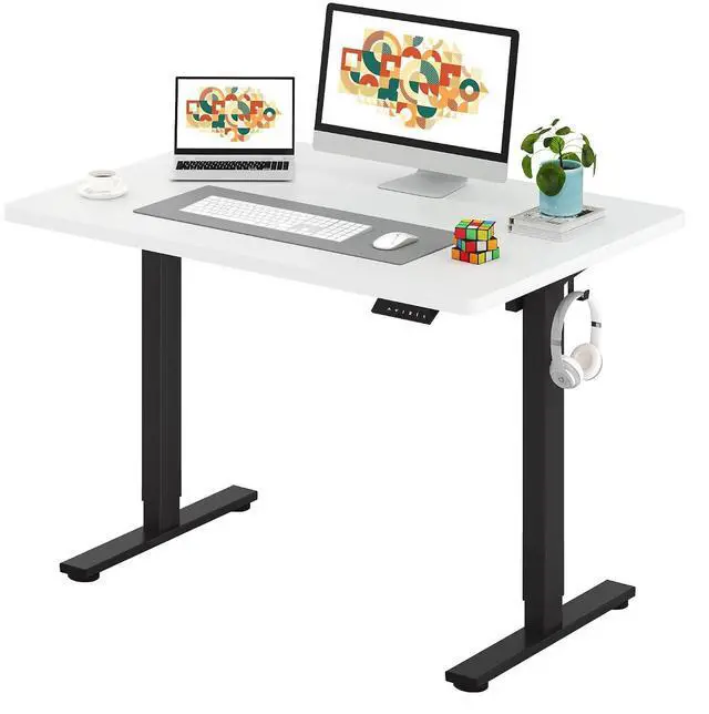 Main image of One-Piece Electric Standing Desk, Seamless 48 x 30'' Ergonomic Height Adjustable Sit Stand Desk with Memory Presets for Home Office Computer Workstation, Black Frame/White Top