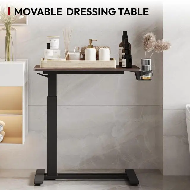Alt view image 7 of 7 - Mobile Standing Desk with Hidden Wheels,Pneumatic Laptop Desk Rolling Computer Cart Movable Height Adjustable Small Sit Stand Desk for Home Office(27.6" W x 15.7" D, Maple)