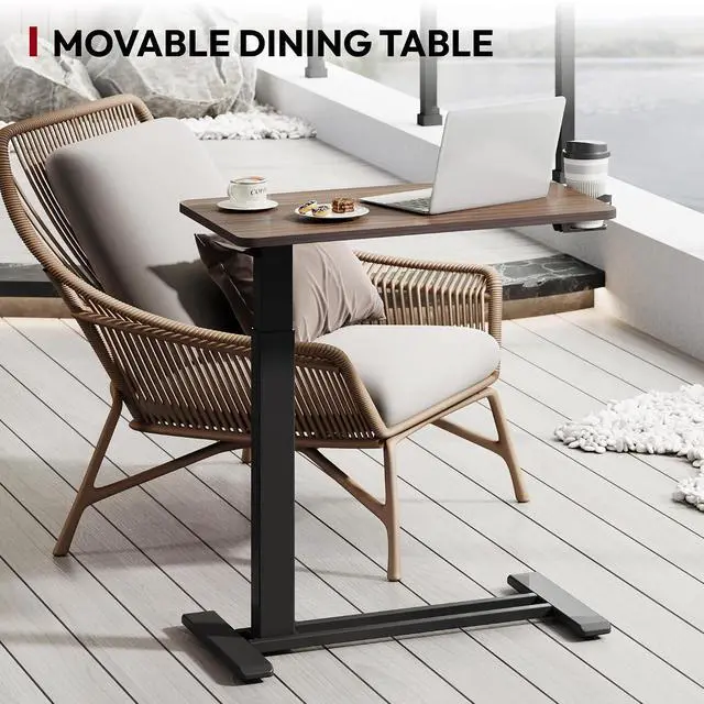 Alt view image 6 of 7 - Mobile Standing Desk with Hidden Wheels,Pneumatic Laptop Desk Rolling Computer Cart Movable Height Adjustable Small Sit Stand Desk for Home Office(27.6" W x 15.7" D, Maple)