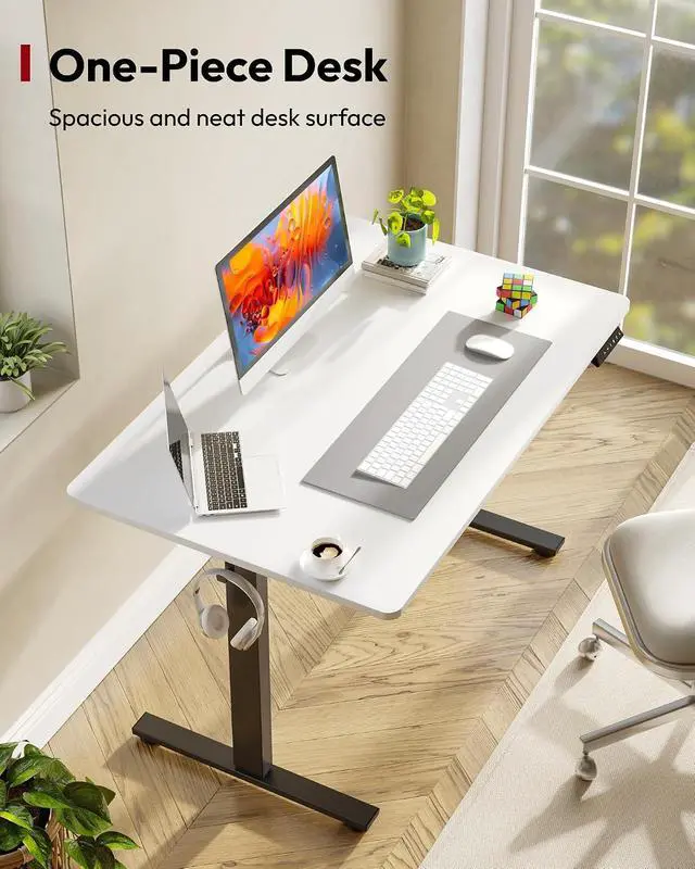 Alt view image 2 of 7 - One-Piece Electric Standing Desk, Seamless 48 x 30'' Ergonomic Height Adjustable Sit Stand Desk with Memory Presets for Home Office Computer Workstation, Black Frame/White Top