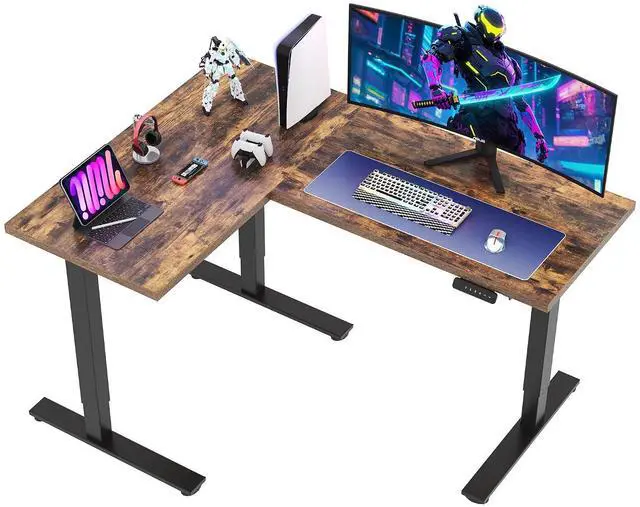 Main image of L Shaped Standing Desk Adjustable Height, Electric Corner Standing Desk, 63 x 48 inch Sit Stand Computer Table with Splice Board, Rustic Brown