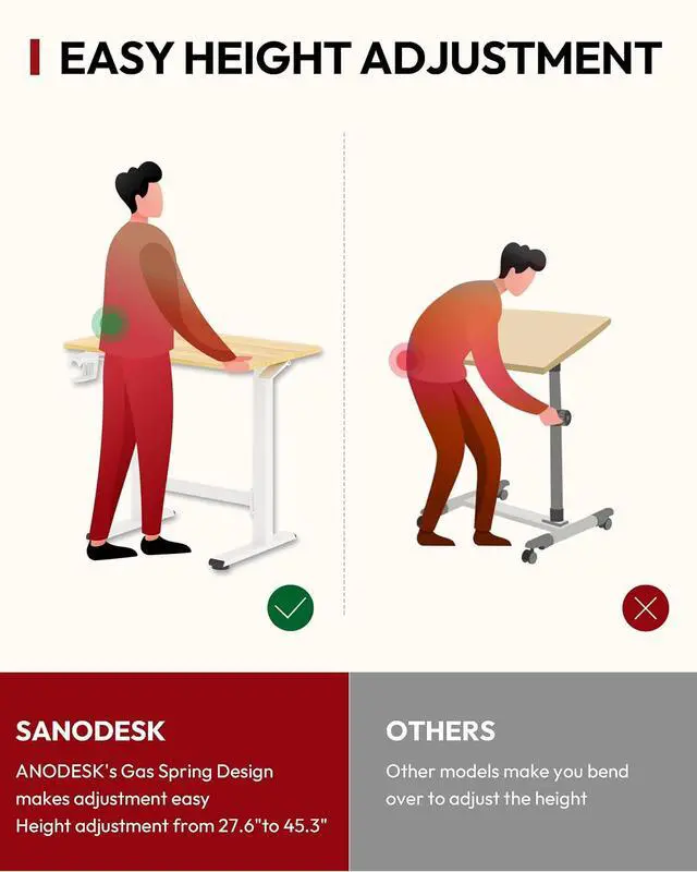 Alt view image 5 of 7 - Mobile Workstation Standing Desk with Gas-Spring Lift, Rolling Desk Adjustable Height, One-Piece Desktop Workstation with WheelsWalking Pad & Treadmill Compatible, Portable Home Office Desk