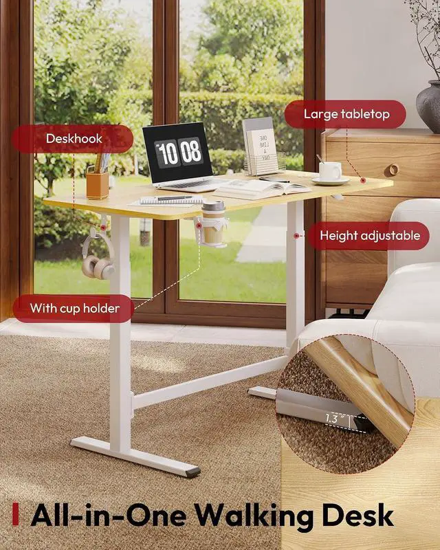 Alt view image 2 of 7 - Mobile Workstation Standing Desk with Gas-Spring Lift, Rolling Desk Adjustable Height, One-Piece Desktop Workstation with WheelsWalking Pad & Treadmill Compatible, Portable Home Office Desk