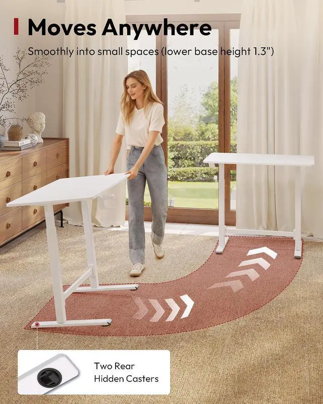 Alt view image 6 of 7 - Mobile Workstation Standing Desk with Gas-Spring Lift, Rolling Desk Adjustable Height, One-Piece Desktop Workstation with WheelsWalking Pad & Treadmill Compatible, Portable Home Office Desk