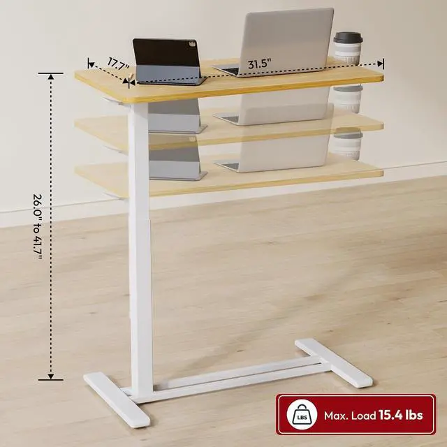 Alt view image 2 of 7 - Medical Adjustable Overbed Bedside Table with Hidden Casters, Pneumatic Mobile Laptop Computer Standing Desk Cart with Tray, Hospital and Home Use(31.5" W x 17.7" D, Maple)