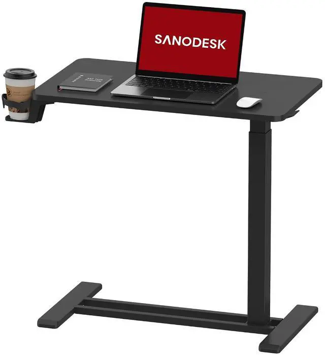 Main image of Mobile Standing Desk with Hidden Wheels,Pneumatic Laptop Desk Rolling Computer Cart Movable Height Adjustable Small Sit Stand Desk for Home Office(27.6" W x 15.7" D, Black)