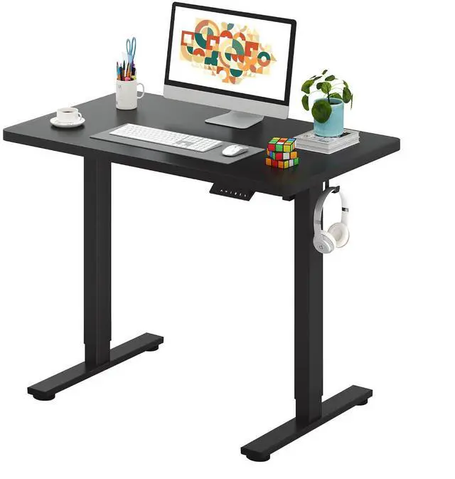 Main image of One-Piece Electric Standing Desk, Seamless 40 x 24'' Ergonomic Height Adjustable Sit Stand Desk with Memory Presets for Home Office Computer Workstation, Black Frame/Black Top
