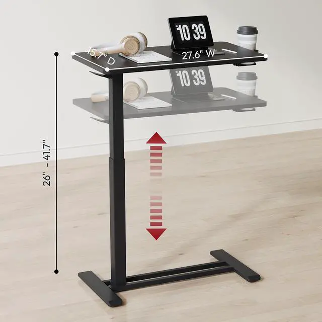 Alt view image 2 of 7 - Mobile Standing Desk with Hidden Wheels,Pneumatic Laptop Desk Rolling Computer Cart Movable Height Adjustable Small Sit Stand Desk for Home Office(27.6" W x 15.7" D, Black)