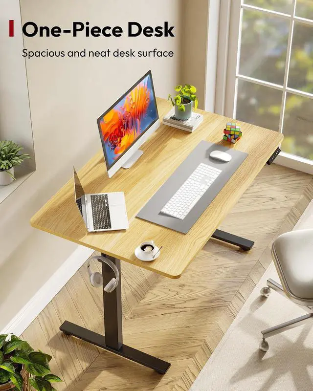 Alt view image 2 of 7 - One-Piece Electric Standing Desk, Seamless 48 x 30'' Ergonomic Height Adjustable Sit Stand Desk with Memory Presets for Home Office Computer Workstation, Black Frame/Natural Top