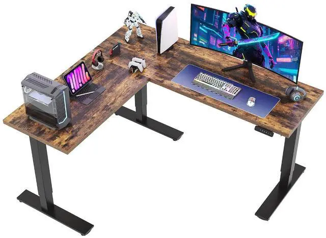 Main image of L Shaped Standing Desk Adjustable Height, Electric Corner Standing Desk, 71 x 63 inch Sit Stand Computer Table with Splice Board, Rustic Brown