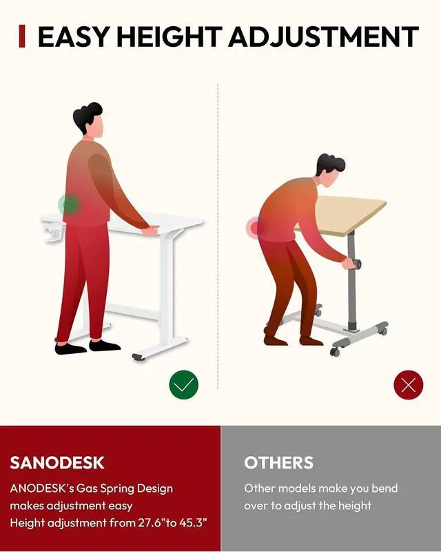 Alt view image 5 of 7 - Mobile Workstation Standing Desk with Gas-Spring Lift, Rolling Desk Adjustable Height, One-Piece Desktop Workstation with WheelsWalking Pad & Treadmill Compatible, Portable Home Office Desk