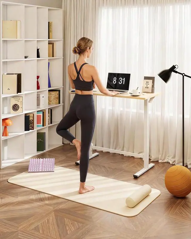 Alt view image 6 of 7 - Mobile Workstation Standing Desk with Gas-Spring Lift, Rolling Desk Adjustable Height, One-Piece Desktop Workstation with WheelsWalking Pad & Treadmill Compatible, Portable Home Office Desk
