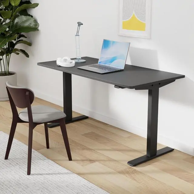Alt view image 2 of 7 - Electric Standing Desk 55 x 28 Inches Whole-Piece Desktop Height Adjustable Stand Up Desk w/6-Button Controller Ergonomic Computer Desk for Home Office, Black Frame + Black Tabletop