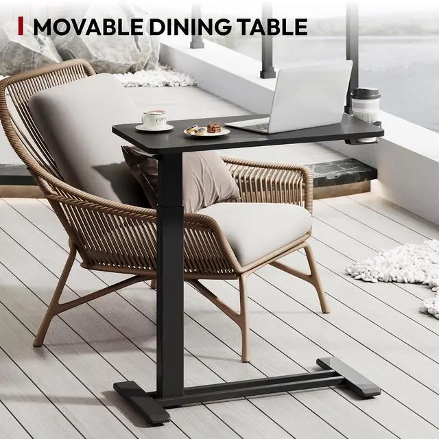 Alt view image 6 of 7 - Mobile Standing Desk with Hidden Wheels,Pneumatic Laptop Desk Rolling Computer Cart Movable Height Adjustable Small Sit Stand Desk for Home Office(27.6" W x 15.7" D, Black)