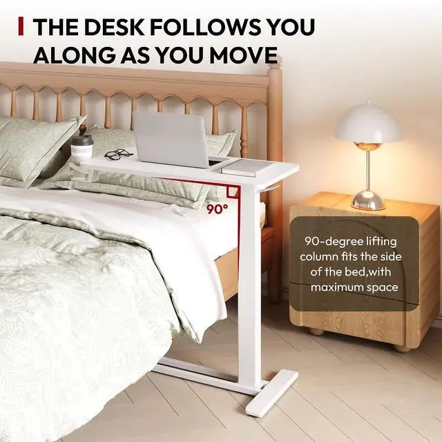 Alt view image 4 of 7 - Mobile Standing Desk with Hidden Wheels,Pneumatic Laptop Desk Rolling Computer Cart Movable Height Adjustable Small Sit Stand Desk for Home Office(27.6" W x 15.7" D, White)