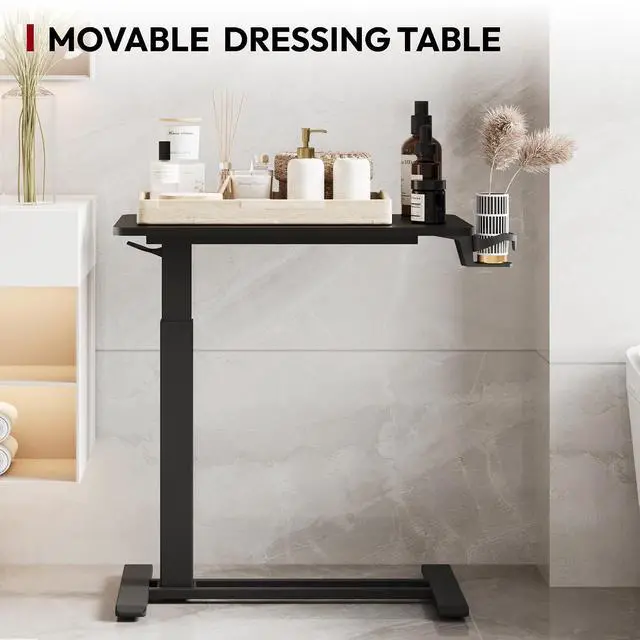 Alt view image 7 of 7 - Mobile Standing Desk with Hidden Wheels,Pneumatic Laptop Desk Rolling Computer Cart Movable Height Adjustable Small Sit Stand Desk for Home Office(27.6" W x 15.7" D, Black)