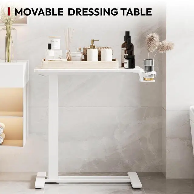Alt view image 7 of 7 - Mobile Standing Desk with Hidden Wheels,Pneumatic Laptop Desk Rolling Computer Cart Movable Height Adjustable Small Sit Stand Desk for Home Office(27.6" W x 15.7" D, White)