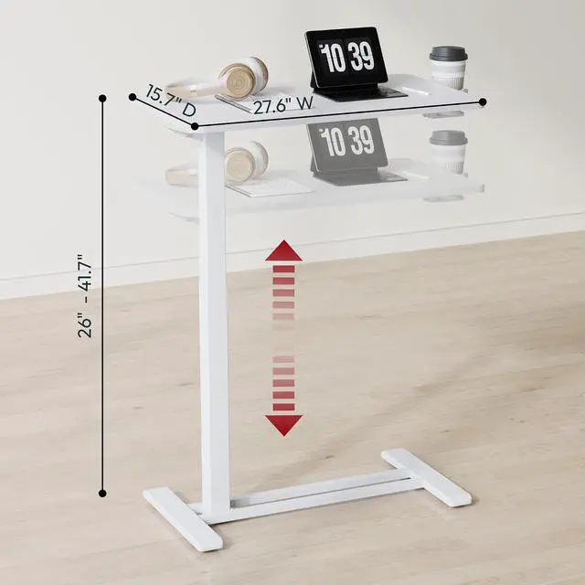 Alt view image 2 of 7 - Mobile Standing Desk with Hidden Wheels,Pneumatic Laptop Desk Rolling Computer Cart Movable Height Adjustable Small Sit Stand Desk for Home Office(27.6" W x 15.7" D, White)