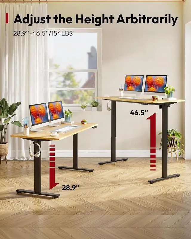 Alt view image 6 of 7 - One-Piece Electric Standing Desk, Seamless 55 x 28'' Ergonomic Height Adjustable Sit Stand Desk with Memory Presets for Home Office Computer Workstation, Black Frame/Natural Top