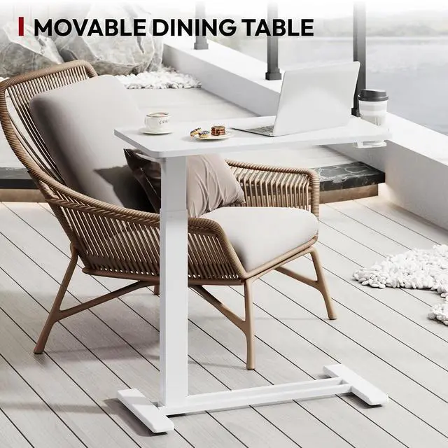 Alt view image 6 of 7 - Mobile Standing Desk with Hidden Wheels,Pneumatic Laptop Desk Rolling Computer Cart Movable Height Adjustable Small Sit Stand Desk for Home Office(27.6" W x 15.7" D, White)
