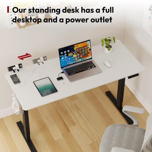 Alt view image 3 of 7 - Electric Standing Desk with Desk Clamp Power Strip 48"x 24" Whole-Piece Desktop Height Adjustable Stand Up with Cable Management Sit Stand Home Office Desk Black Frame/White Top