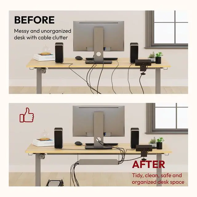 Alt view image 6 of 7 - Electric Standing Desk with Desk Clamp Power Strip 48"x 30" Whole-Piece Desktop Height Adjustable Stand Up Desk with Cable Management Sit Stand Home Office Desk Silver Frame/Maple Top