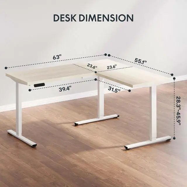 Alt view image 3 of 7 - L Shaped Standing Desk Adjustable Height, Electric Corner Standing Desk, 63 x 55 inch Sit Stand Computer Table with Splice Board, Maple
