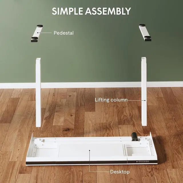 Alt view image 7 of 7 - 48" One-Piece Standing Desk with Acrylic-Front Drawer, Fast-Assembly Ergonomic Sit-to-Stand Desk with MDF Top, 4 Height Memory Presets Touch-Control, Home Office Computer Workstation, White