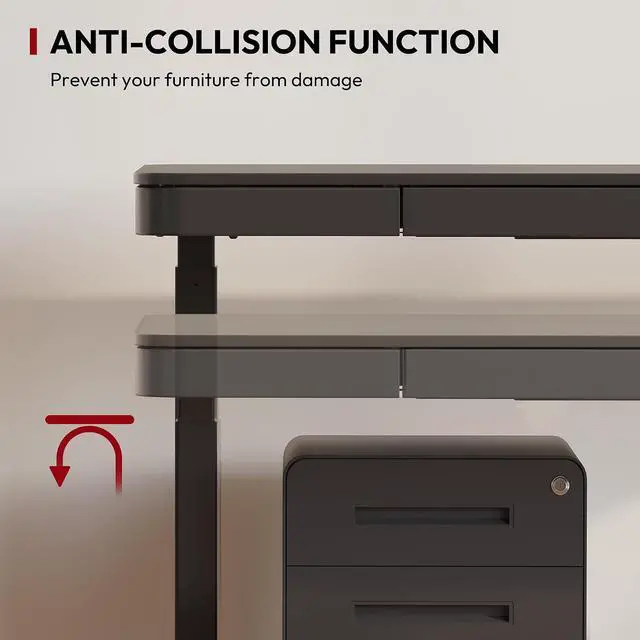 Alt view image 7 of 7 - Standing Desk with Drawer, Electric Height Adjustable Home Office Desk with Storage & USB Ports, 48 inch Black Wood Tabletop/White Frame