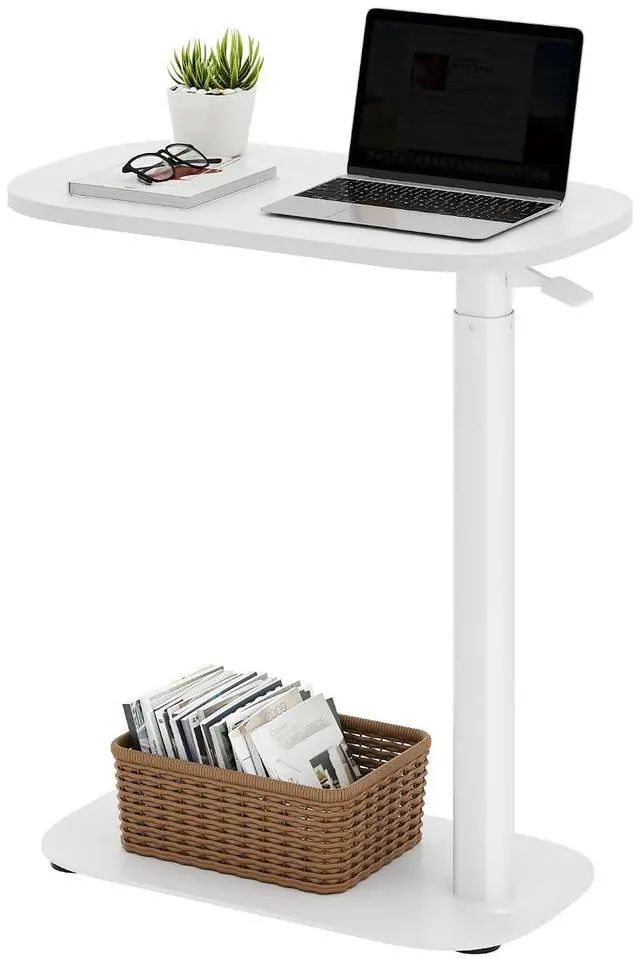 Main image of Small Standing Desk Pneumatic Height Adjustable Sit Stand Laptop Desk Overbed Table Computer Cart for Home Office Workstations (23.6" W x 13.8" D, White)