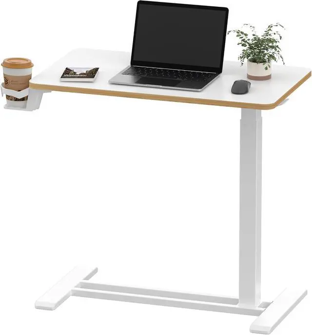 Main image of Medical Adjustable Overbed Bedside Table with Hidden Casters, Pneumatic Mobile Laptop Computer Standing Desk Cart Overbed Table with Tray, Hospital and Home Use(27.6" W x 15.7" D, White)