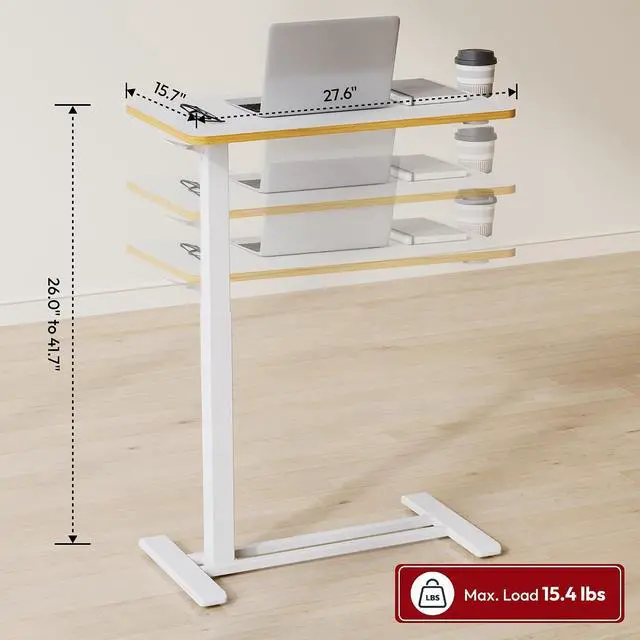 Alt view image 2 of 7 - Medical Adjustable Overbed Bedside Table with Hidden Casters, Pneumatic Mobile Laptop Computer Standing Desk Cart Overbed Table with Tray, Hospital and Home Use(27.6" W x 15.7" D, White)
