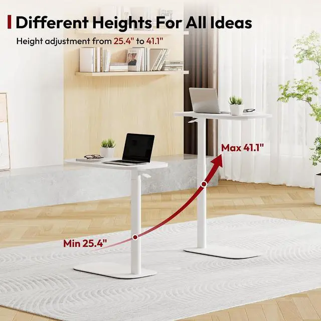 Alt view image 3 of 7 - Small Standing Desk Pneumatic Height Adjustable Sit Stand Laptop Desk Overbed Table Computer Cart for Home Office Workstations (23.6" W x 13.8" D, White)