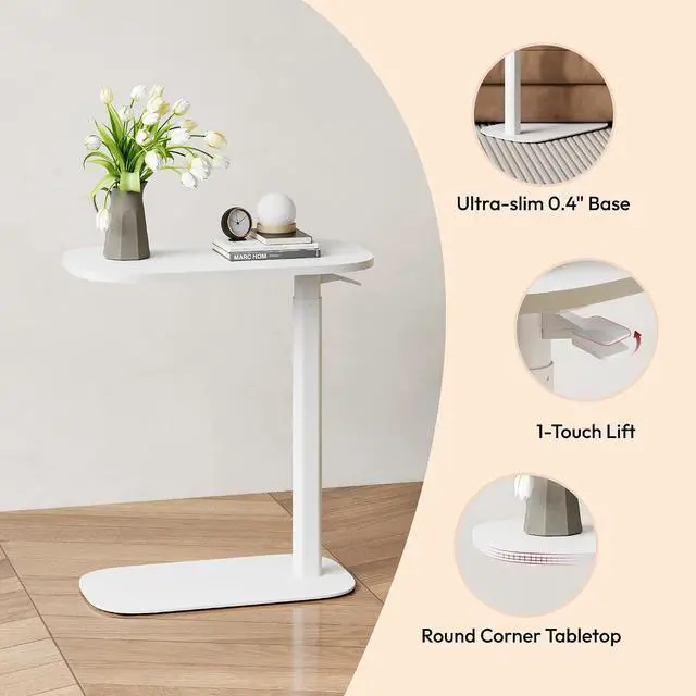Alt view image 6 of 7 - Small Standing Desk Pneumatic Height Adjustable Sit Stand Laptop Desk Overbed Table Computer Cart for Home Office Workstations (23.6" W x 13.8" D, White)
