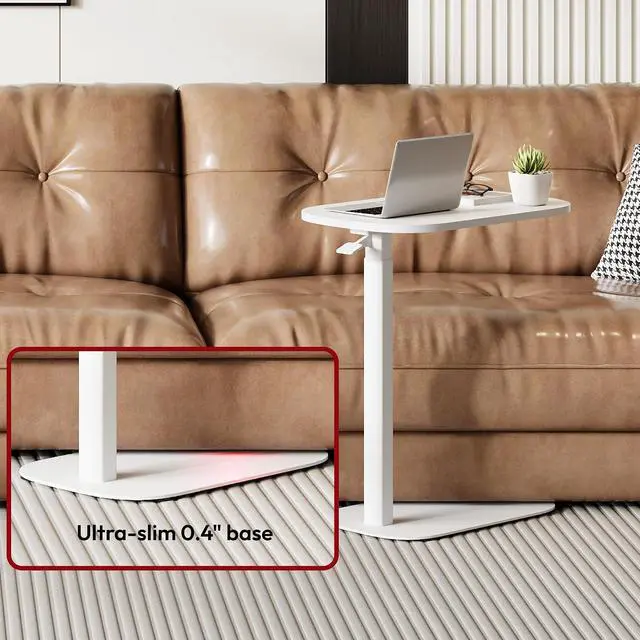Alt view image 5 of 7 - Small Standing Desk Pneumatic Height Adjustable Sit Stand Laptop Desk Overbed Table Computer Cart for Home Office Workstations (23.6" W x 13.8" D, White)