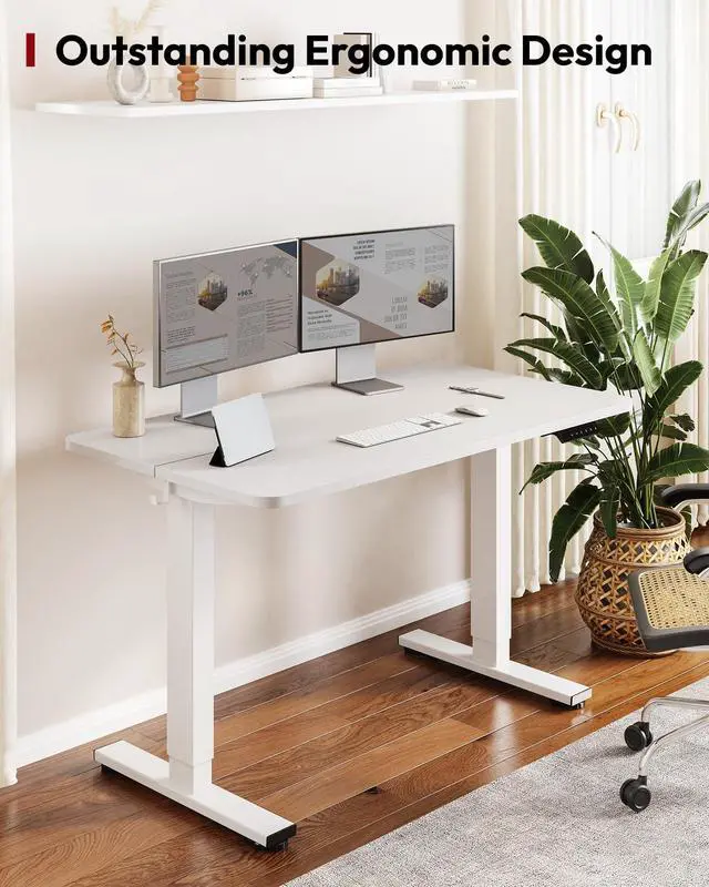 Alt view image 2 of 7 - Height Adjustable Electric Standing Desk 40x24 Inches, Sit Stand Desk with Splice Board for Home Office, Ergonomic Computer Workstation, Study & Gaming, White Frame/White Top