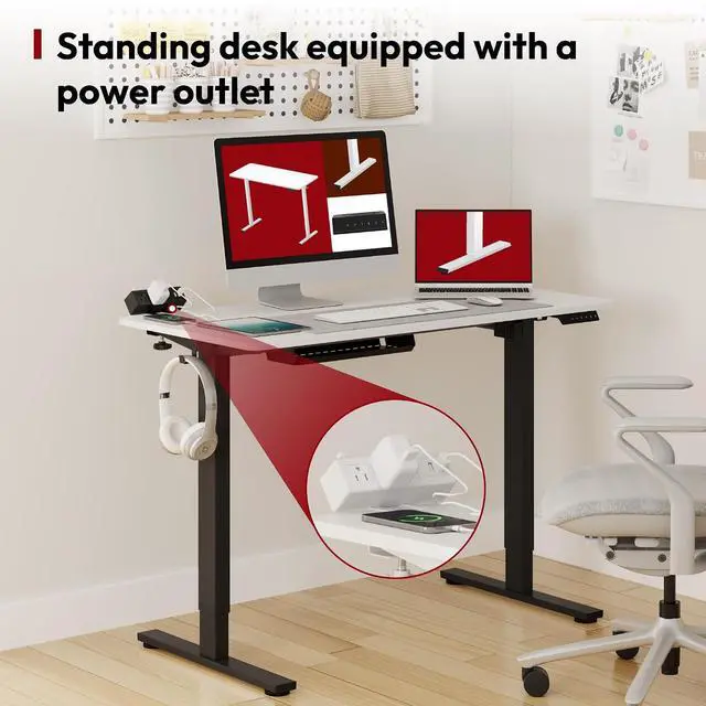Alt view image 6 of 7 - Electric Standing Desk with Desk Clamp Power Strip 48"x 24" Whole-Piece Desktop Height Adjustable Stand Up with Cable Management Sit Stand Home Office Desk Black Frame/White Top