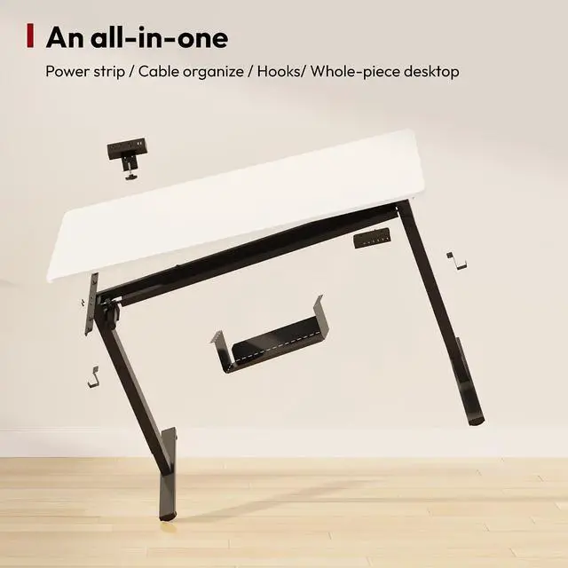 Alt view image 7 of 7 - Electric Standing Desk with Desk Clamp Power Strip 48"x 24" Whole-Piece Desktop Height Adjustable Stand Up with Cable Management Sit Stand Home Office Desk Black Frame/White Top