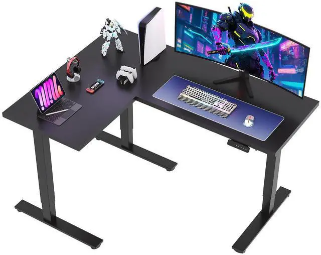 Main image of L Shaped Standing Desk Adjustable Height, Electric Corner Standing Desk, 63 x 48 inch Sit Stand Computer Table with Splice Board, Black