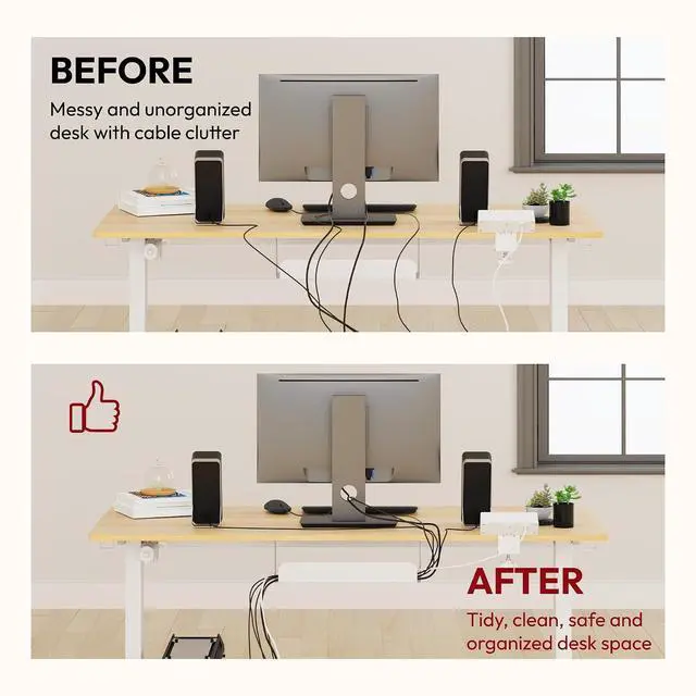 Alt view image 5 of 7 - Electric Standing Desk with Desk Clamp Power Strip 48"x 30" Whole-Piece Desktop Height Adjustable Stand Up Desk with Cable Management Sit Stand Home Office Desk White Frame/Maple Top