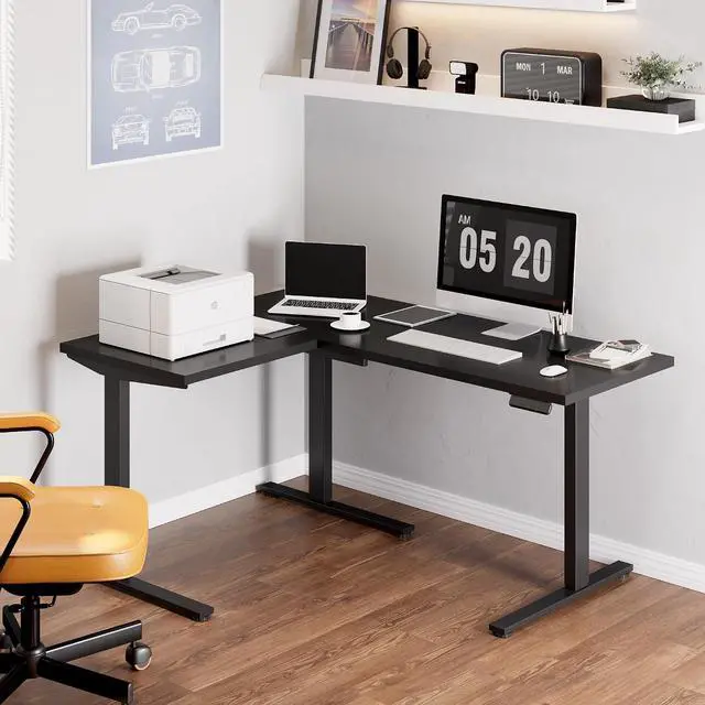 Alt view image 4 of 7 - L Shaped Standing Desk Adjustable Height, Electric Corner Standing Desk, 63 x 48 inch Sit Stand Computer Table with Splice Board, Black