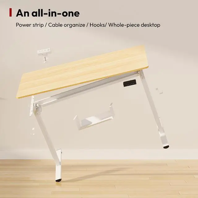Alt view image 7 of 7 - Electric Standing Desk with Desk Clamp Power Strip 48"x 30" Whole-Piece Desktop Height Adjustable Stand Up Desk with Cable Management Sit Stand Home Office Desk White Frame/Maple Top