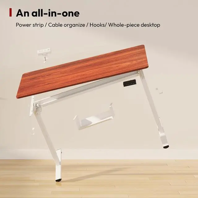Alt view image 7 of 7 - Electric Standing Desk with Clamp Power Strip 60"x 24" Whole-Piece Desktop Height Adjustable Stand Up Desk with Cable Management Home Office Desk White Frame/Mahogany Top