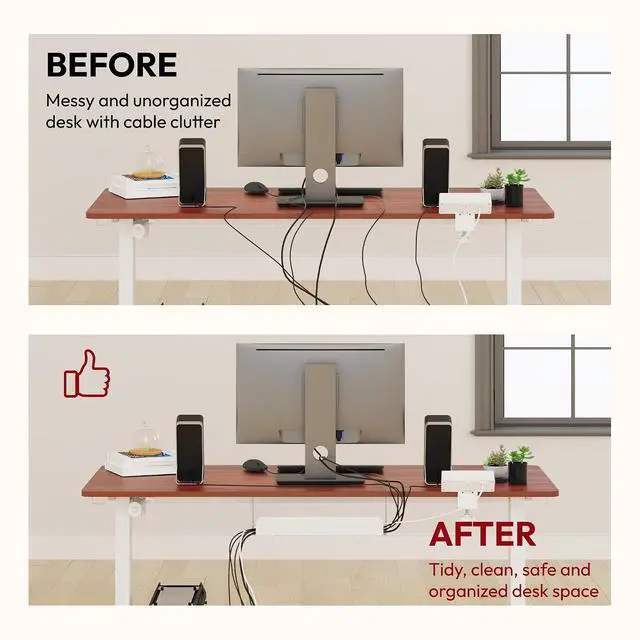 Alt view image 6 of 7 - Electric Standing Desk with Clamp Power Strip 60"x 24" Whole-Piece Desktop Height Adjustable Stand Up Desk with Cable Management Home Office Desk White Frame/Mahogany Top
