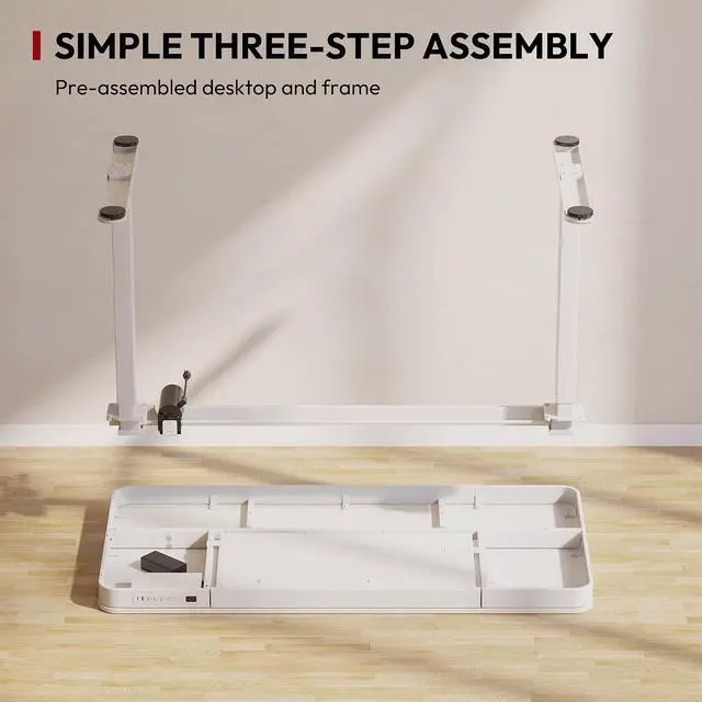 Alt view image 6 of 7 - Standing Desk with Drawer, Electric Height Adjustable Home Office Desk with Storage & USB Ports, 55 inch White Wood Tabletop/White Frame