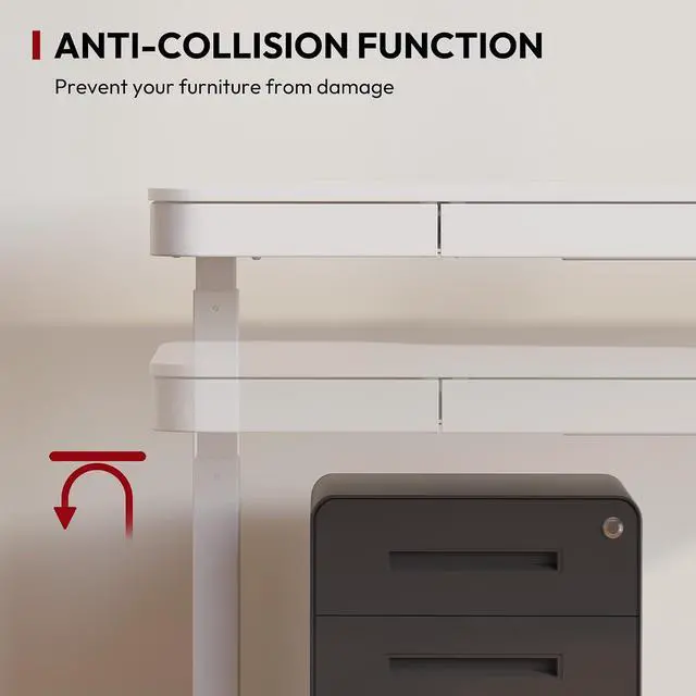 Alt view image 7 of 7 - Standing Desk with Drawer, Electric Height Adjustable Home Office Desk with Storage & USB Ports, 55 inch White Wood Tabletop/White Frame