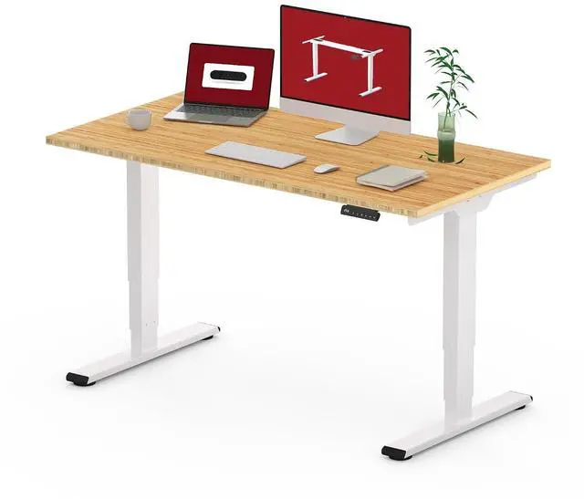 Main image of 48 Inch Bamboo Electric Standing Desk, 3 Stage Dual Motor Height Adjustable Desk, Stable and Durable Sit to Stand Home Office Desk (White Frame/ 48 x 24 Natural Bamboo Top)